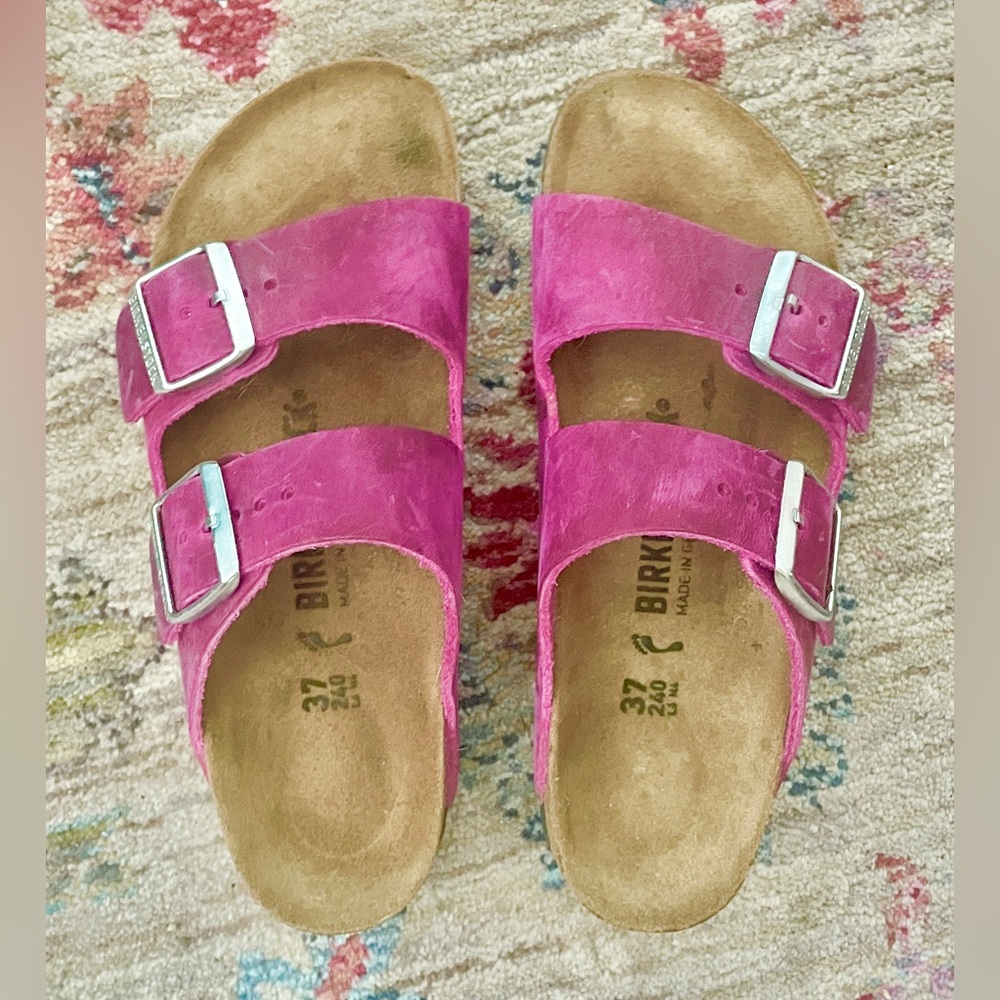 Arizona Birkenstock Sandals Festival Fuchsia Oiled Leather Like New 6-6.5/ EU 37